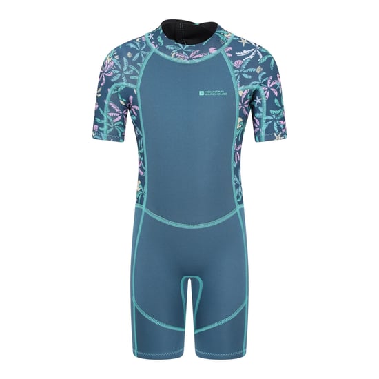 Mountain Warehouse Wetsuit met korte print voor kinderen (Donker groenblauw) - Image 1