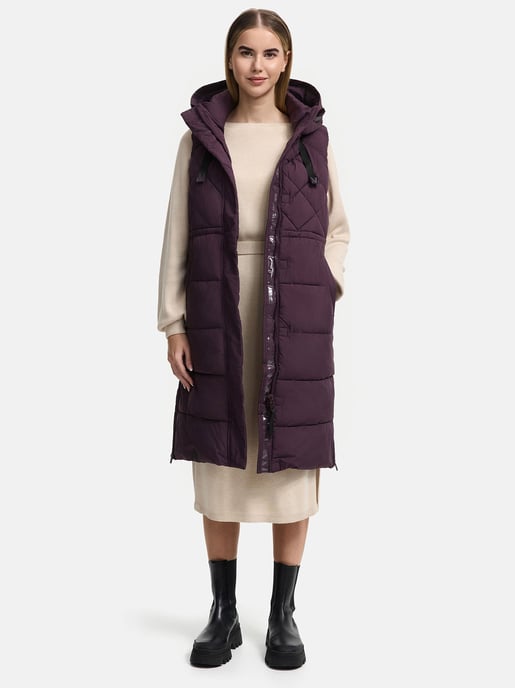 Marikoo lange gewatteerde damesbodywarmer met capuchon – Narikaa - Image 6