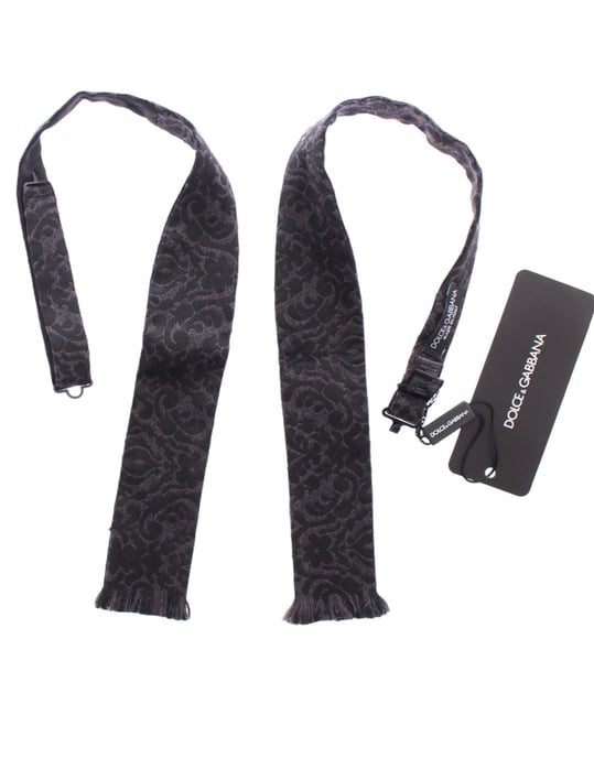 Dolce & Gabbana Grijs Zwart Wol Zijde Strikje - Image 6