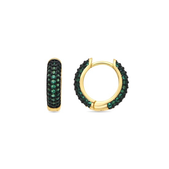 Luxenter Oorbellen met een diameter van 9 mm, 18-karaats geelgoud afwerking en smaragdgroene zirkonia - Lesrat - Image 1