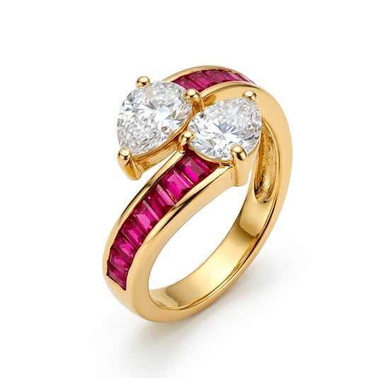 Luxenter Ring met robijnkleurige zirkonia afgewerkt in 18 karaats geelgoud - Darbia - Image 1