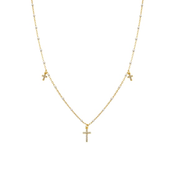 Luxenter Ketting van 925 sterling zilver met witte lak en 18-karaats geelgoud afwerking - Haja - Image 1