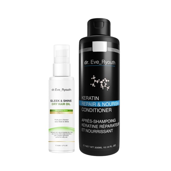 Keratin Repair & Nourish Conditioner 300 ml + SLEEK & SHINE DROGE HAAROLIE 60 ML - Image 1