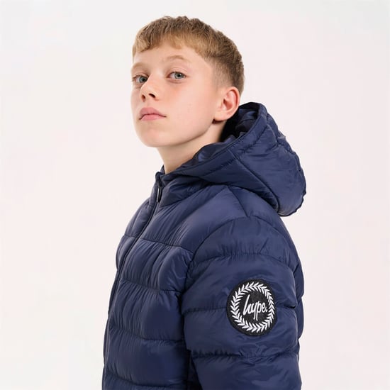 Kinderen Pufferjas Meisjes en Jongens Marineblauw Hooded Warme Gevoerde Jas - Image 4