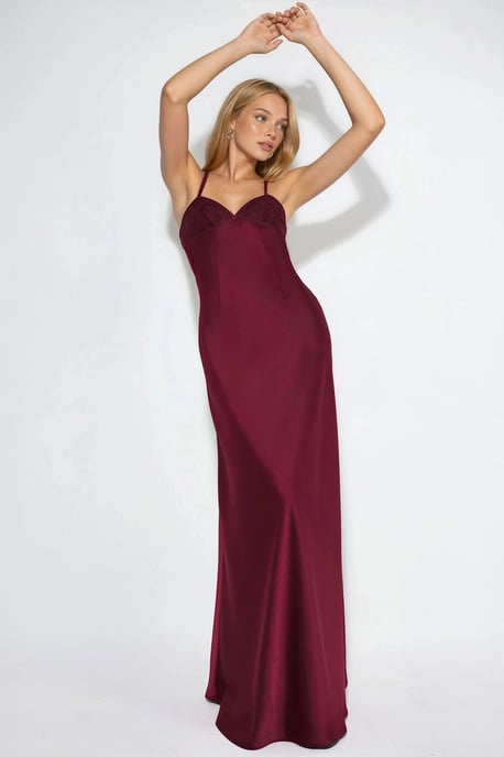 Hart Kraag Kanten Detail Maxi Jurk - Image 6