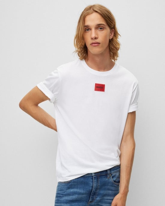 HUGO Rode Logo Patch Duurzaam T-Shirt - Wit - Image 1