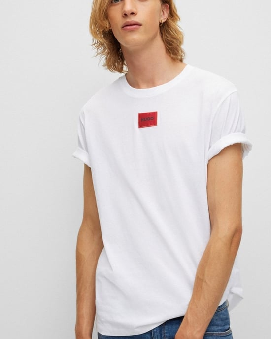 HUGO Rode Logo Patch Duurzaam T-Shirt - Wit - Image 3