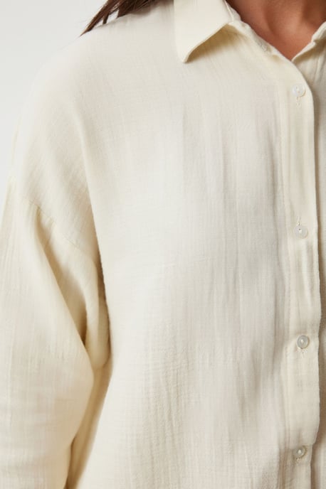 Overgrote Geweven Katoenen Shirt met Zak - Image 6