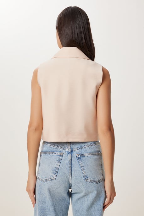 Mouwloze Linnen Schalencollar Cropped Vest - Image 4