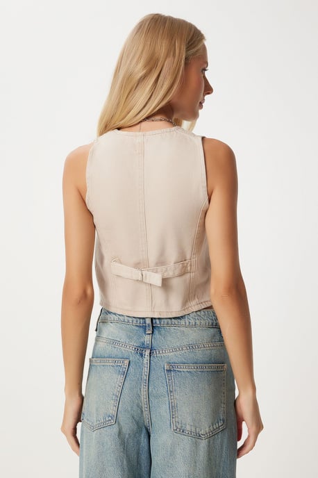 Denim V-hals Mouwloos Crop Vest - Image 4