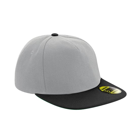 Beechfield Unisex Adult Original Flat Peak Snapback Cap (Grijs/Zwart) - Image 1