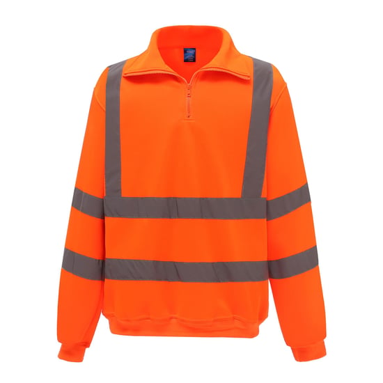 Yoko Heren Hi-Vis Sweatshirt met Kwartrits (Oranje) - Image 1