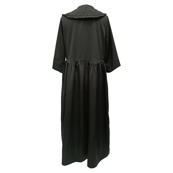 Ganni maxi-jurk met geplooide kraag en ruches van polyester in zwart. - Image 3