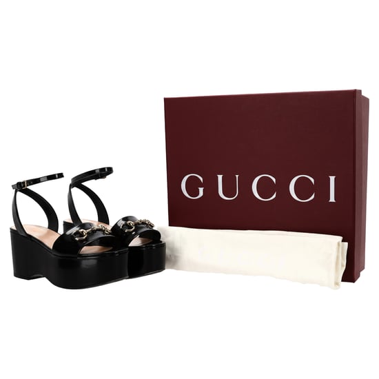 Gucci Horsebit platform sandalen met enkelbandje in zwart kalfsleer - Image 5