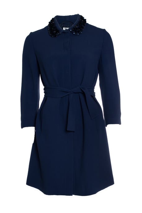 Miu Miu, blauwe jas met riem en geborduurde kraag - Image 1