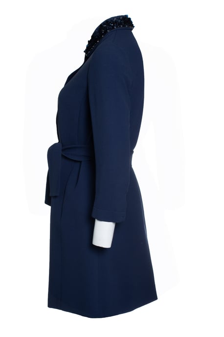 Miu Miu, blauwe jas met riem en geborduurde kraag - Image 2