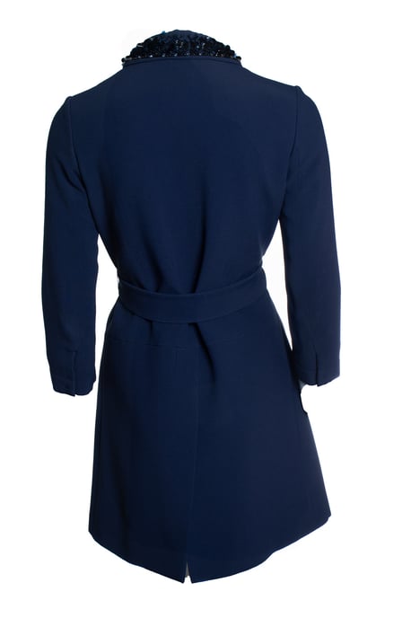 Miu Miu, blauwe jas met riem en geborduurde kraag - Image 3