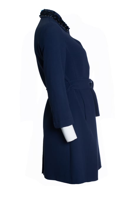Miu Miu, blauwe jas met riem en geborduurde kraag - Image 4