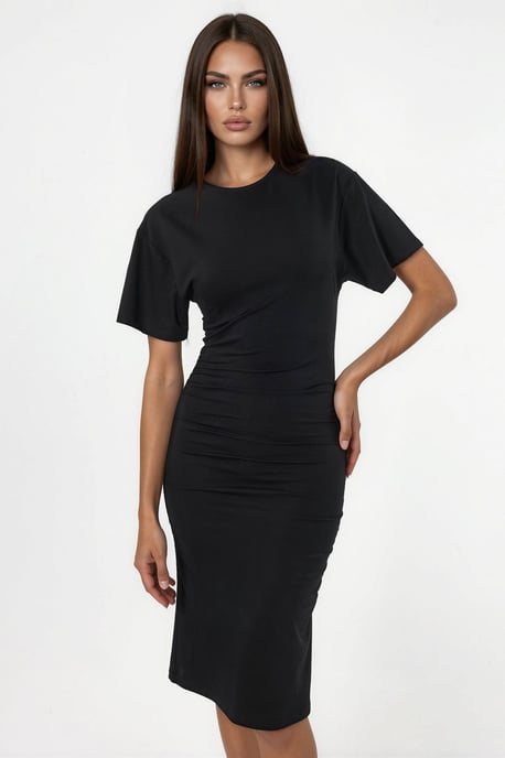 Korte Mouw Mini T-Shirt Jurk met Drapé - Image 1