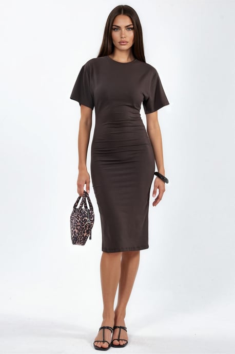 Crew Neck Mini T-shirt Jurk met Drapé - Image 1
