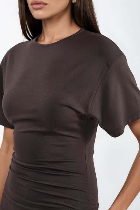 Crew Neck Mini T-shirt Jurk met Drapé - Image 2