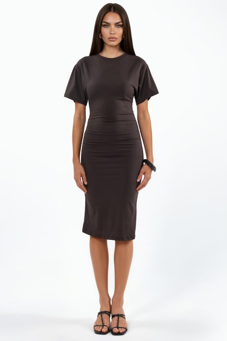 Crew Neck Mini T-shirt Jurk met Drapé - Image 5