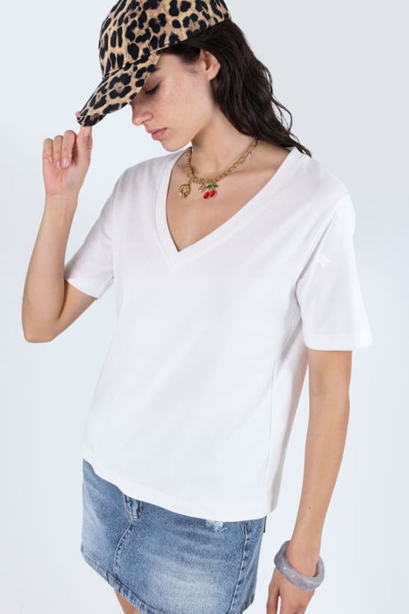 V-hals Effen Regular Fit Katoenen T-shirt - Image 2