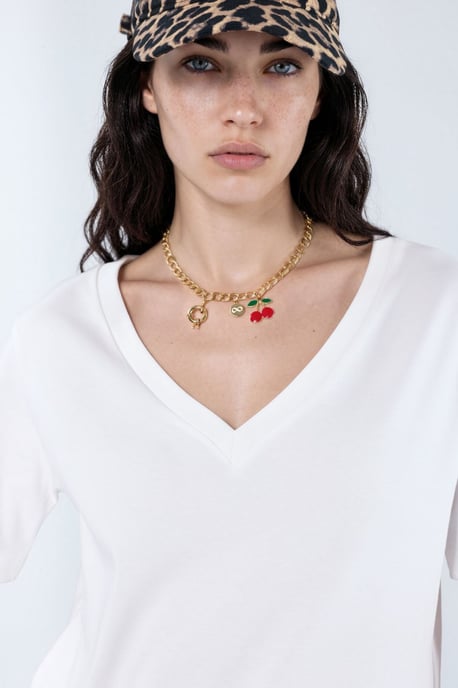 V-hals Effen Regular Fit Katoenen T-shirt - Image 3