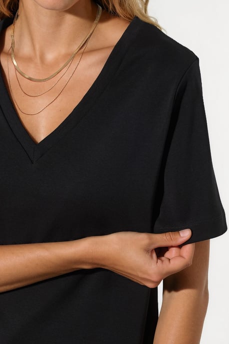 V-hals Effen Regular Fit Katoenen T-shirt - Image 3