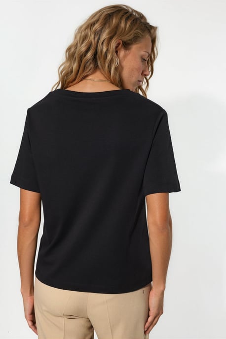 V-hals Effen Regular Fit Katoenen T-shirt - Image 4