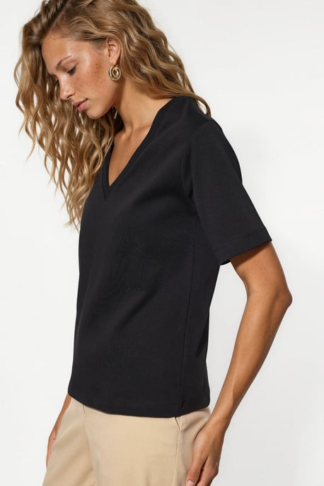 V-hals Effen Regular Fit Katoenen T-shirt - Image 5