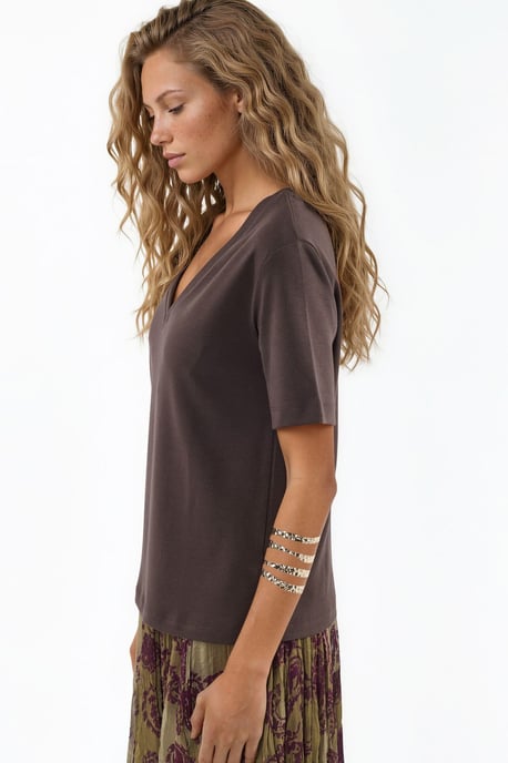 V-hals Effen Regular Fit Katoenen T-shirt - Image 2
