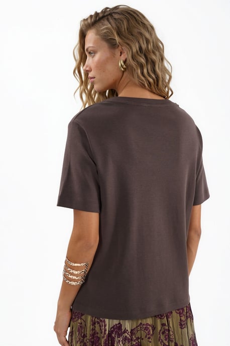 V-hals Effen Regular Fit Katoenen T-shirt - Image 3
