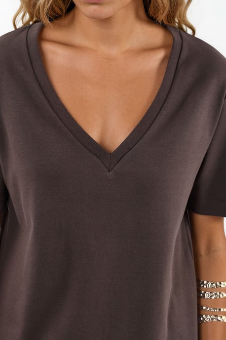 V-hals Effen Regular Fit Katoenen T-shirt - Image 4