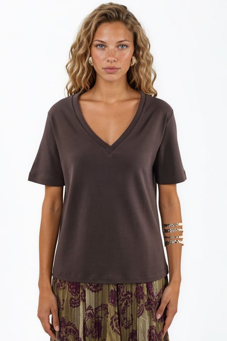 V-hals Effen Regular Fit Katoenen T-shirt - Image 5