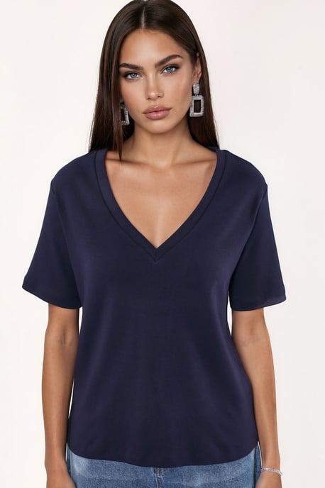V-hals Effen Regular Fit Katoenen T-Shirt - Image 5