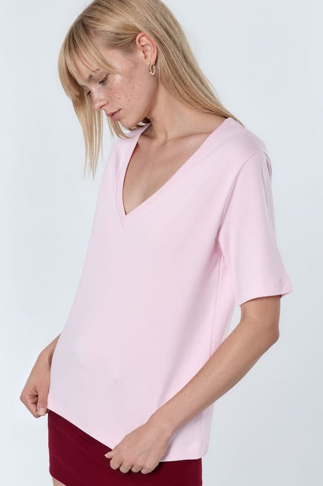 V-hals Effen Regular Fit Katoenen T-shirt - Image 1