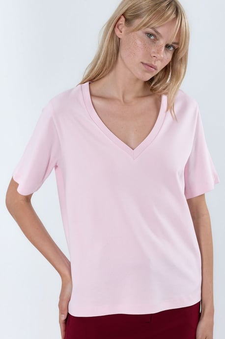 V-hals Effen Regular Fit Katoenen T-shirt - Image 2