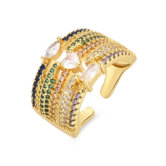 Luxenter ring in metaallegering en multicolor zirkonia, afgewerkt in 18 karaat geelgoud - Thihsak - Image 1