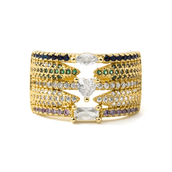 Luxenter ring in metaallegering en multicolor zirkonia, afgewerkt in 18 karaat geelgoud - Thihsak - Image 6