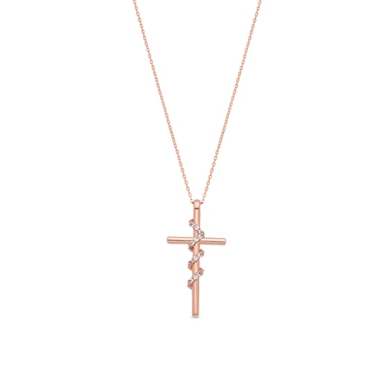 Luxenter ketting in briljant metaal en zirkonia legering afgewerkt in 18 karaat roségoud - Cruz - Image 1