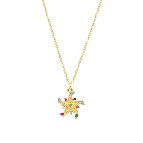 Luxenter ketting in metaallegering en multicolor zirkonia, afgewerkt in 18 karaat geel goud - Ryaiss - Image 1