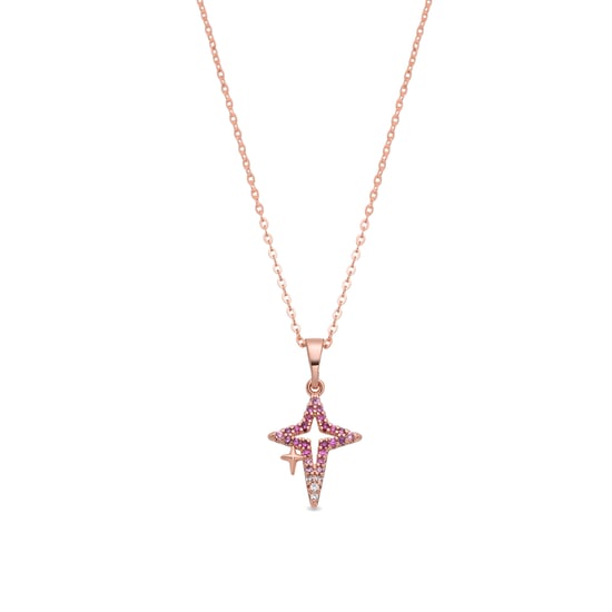 Luxenter ketting in metaallegering en robijn zirkonia, afgewerkt in 18 karaat roségoud - Kailial - Image 1