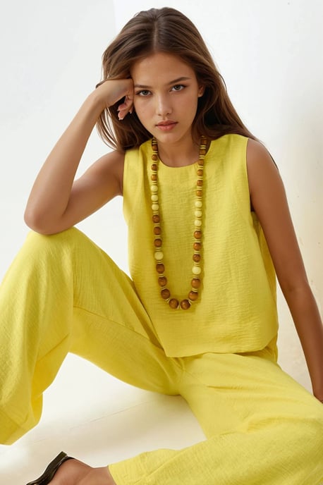 Linnen Voel Blouse & Elastische Taille Broek Tweedelige Coördinatie Set - Image 3