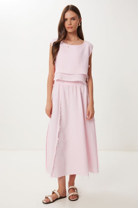 Katoenen Mouwloze Blouse en Wijde Rok Set - Image 1