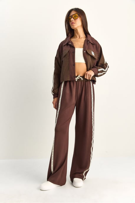 Gestreepte Hemdkragen Jack en Brede Pantalon Set - Image 2