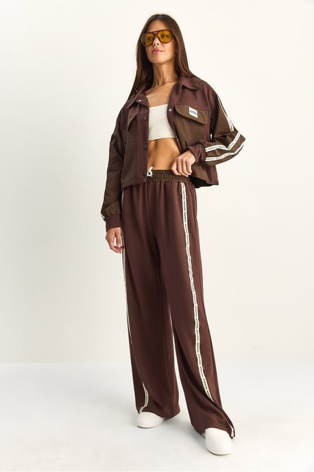 Gestreepte Hemdkragen Jack en Brede Pantalon Set - Image 3
