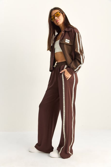 Gestreepte Hemdkragen Jack en Brede Pantalon Set - Image 5