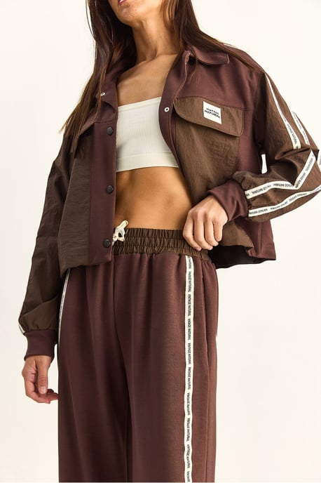 Gestreepte Hemdkragen Jack en Brede Pantalon Set - Image 6