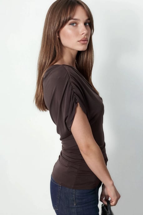 Asymmetrische Kraag Korte Mouw Blouse - Image 2